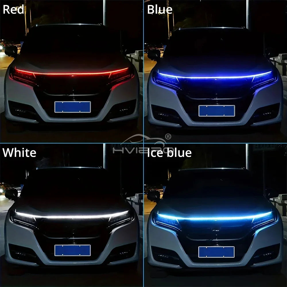 Car LED Lights Bar 59in 12V Hood Lamping Start Scanning Universal Flexible Auto Decorative Atmospheric Dynamic Bulb Accessories
