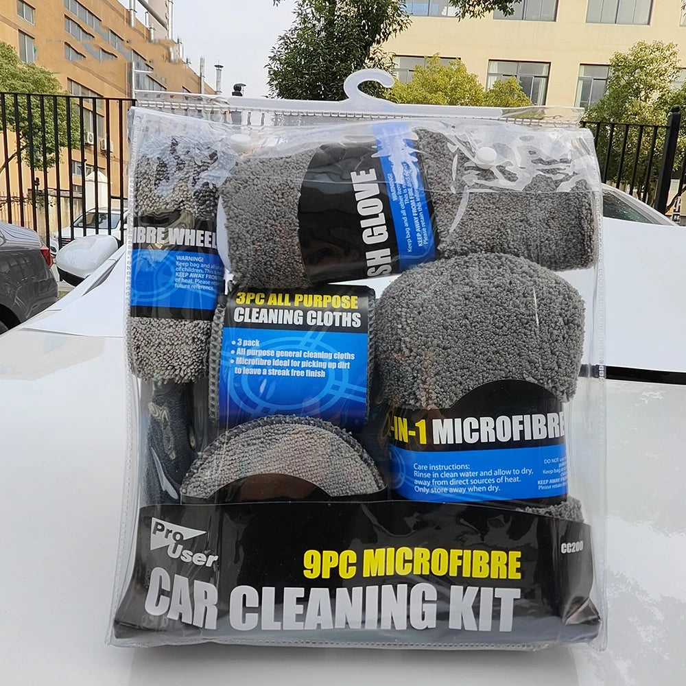 9Pcs Car Cleaning Kit Car Wash Cleaning Tools Microfiber Car Detailing Cleaning Set for Interior Exterior Car Washing