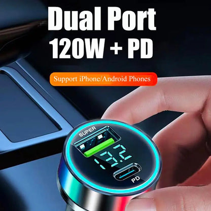 Quick Car Charger 12-24V Dual USB Type C 120W+PD20W For IPhone13 Pro Phone Car Fast Charging
