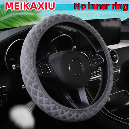 Car Steering Wheel Cover Ice Silk Breathable Comfortable Check Fabric 14.5-15 Inch Diameter Driving Wheel Cover