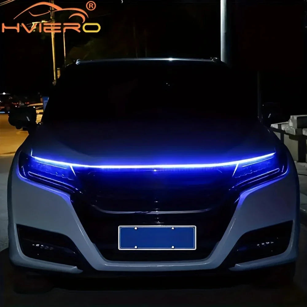 Car LED Lights Bar 59in 12V Hood Lamping Start Scanning Universal Flexible Auto Decorative Atmospheric Dynamic Bulb Accessories