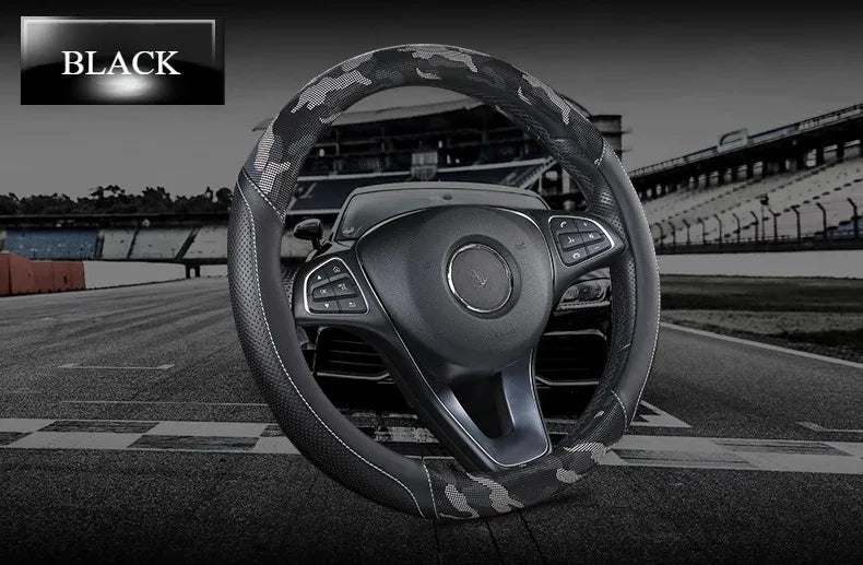 3D Camouflage Print Steering Wheel Cover  Durable Leather Cover with Anti-Slip Lining, Fit for 14.5"-14.8"