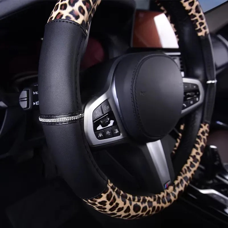 Car Steering Wheel Cover Fashion Leopard Pattern Non-Slip 38 cm Wheel Covers Protection PU For Most Car