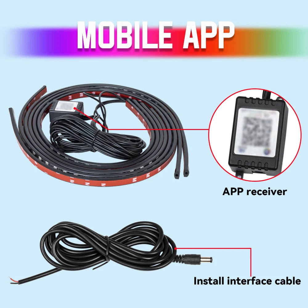 Car Underbody Light Decorative Lamp Neon LED RGB Car Underglow Bottom Light Remote/APP Control Flexible Waterproof LED Strip