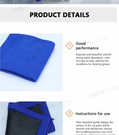 SEAMETAL Car Detailing Cleaning Towel Magic Clay Cloth Absorbent Rag with Blue Clay Bar Towel Deeply Remove Stains Washing Tool