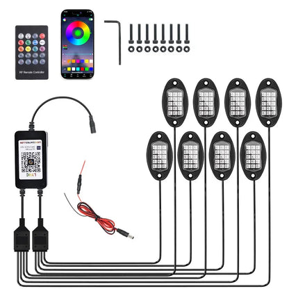 Car Underglow Chassis Lights Multicolor Wireless Control RGB Waterproof Durable Off-Road Fit Trucks Jeeps SUVs LED Rock Lights