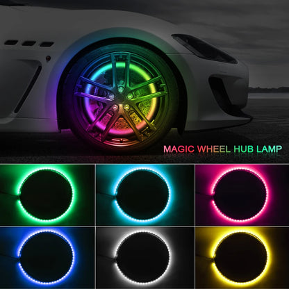 4pcs Magic Colourful Car Wheel Led Hub Light Auto SUV Ambient Styling Lamp with turn signal Brake Function APP Remote Sense 12V