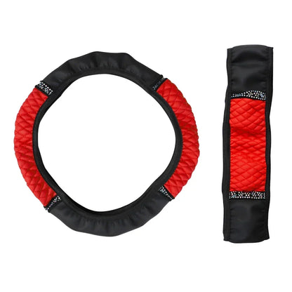 Car Steering Wheel Cover Without Inner Ring 37-38cm Three-dimensional Leather Embroidered Color Diamond-encrusted Breathable