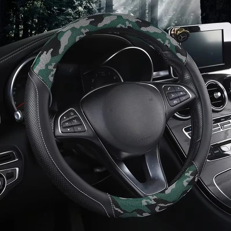 3D Camouflage Print Steering Wheel Cover  Durable Leather Cover with Anti-Slip Lining, Fit for 14.5"-14.8"
