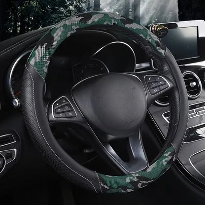 3D Camouflage Print Steering Wheel Cover  Durable Leather Cover with Anti-Slip Lining, Fit for 14.5"-14.8"