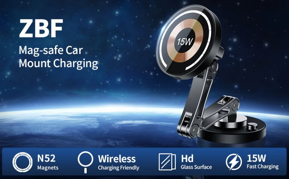 15W Magnetic Car Phone Holder Mount Wireless Charger Rotation Magnetic Car Phone Stand Fast Charging for IPhone 16 15 14 13 12