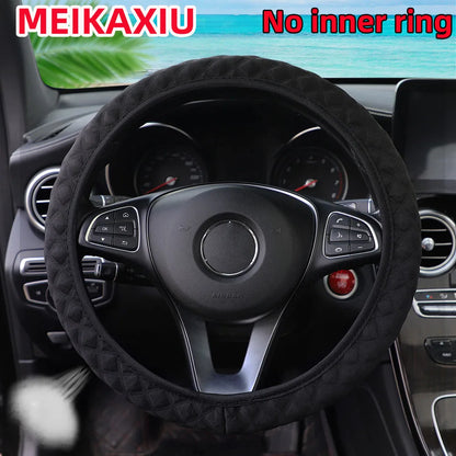 Car Steering Wheel Cover Ice Silk Breathable Comfortable Check Fabric 14.5-15 Inch Diameter Driving Wheel Cover