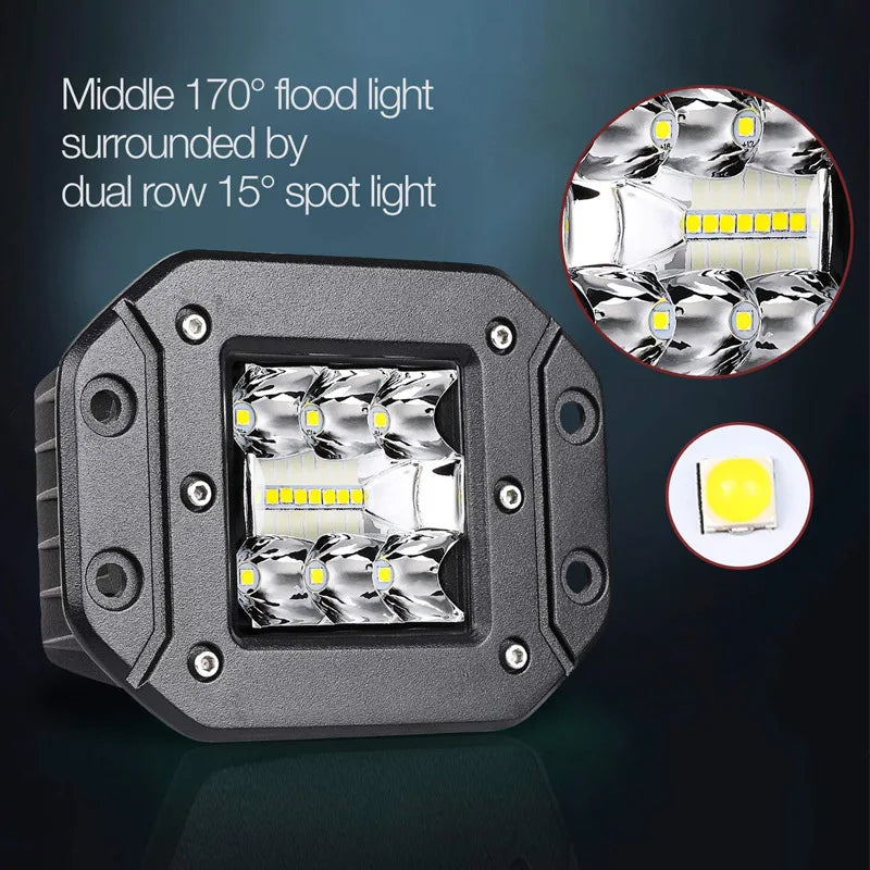 Car LED Work Light Flush Mount Bar OffRoad 12V 24V Spot Flood LED Light Bar LED Daytime Running Lights Car Tuning Accessories