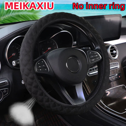 Car Steering Wheel Cover Ice Silk Breathable Comfortable Check Fabric 14.5-15 Inch Diameter Driving Wheel Cover