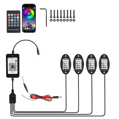 Car Underglow Chassis Lights Multicolor Wireless Control RGB Waterproof Durable Off-Road Fit Trucks Jeeps SUVs LED Rock Lights