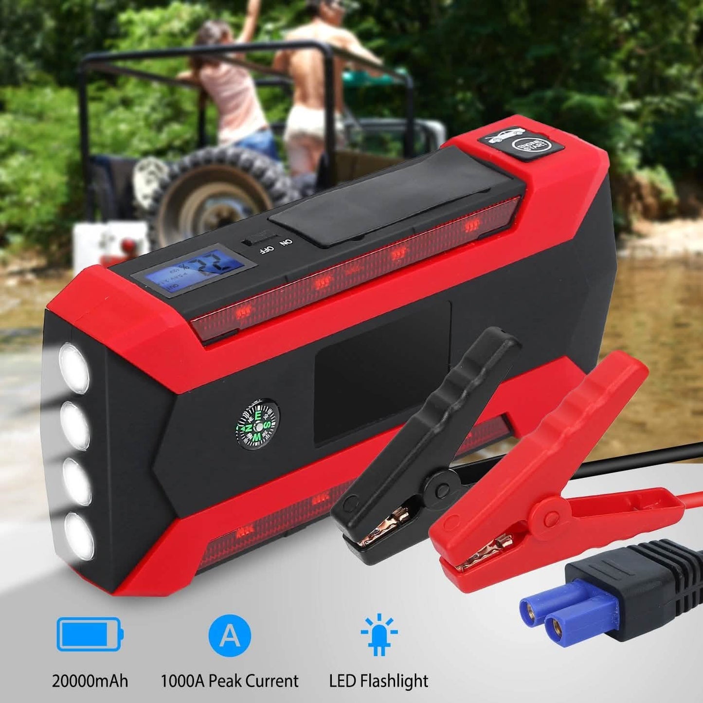 Car Jump Starter Booster with LCD Screen 4 Modes LED Flashlight