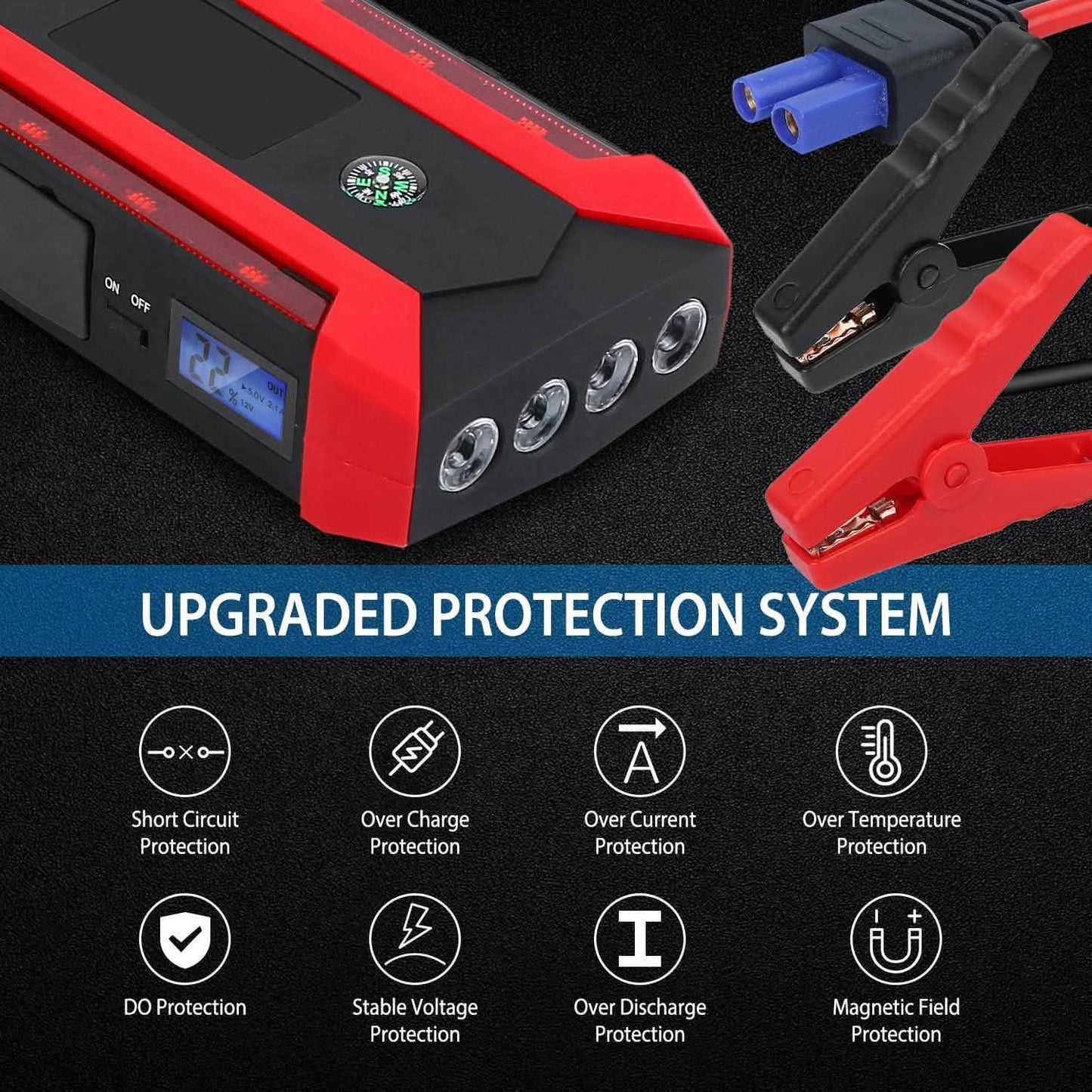 Car Jump Starter Booster with LCD Screen 4 Modes LED Flashlight