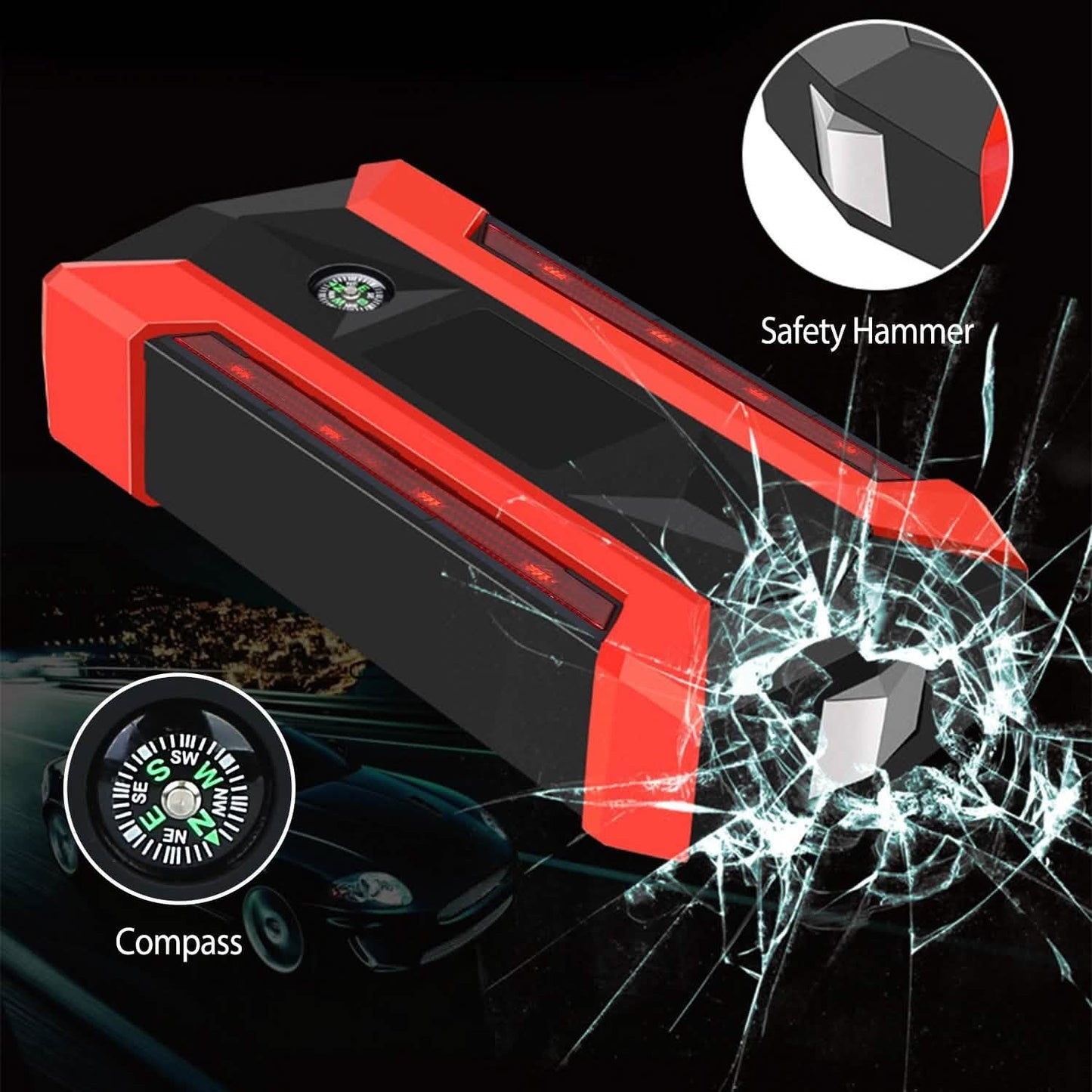Car Jump Starter Booster with LCD Screen 4 Modes LED Flashlight