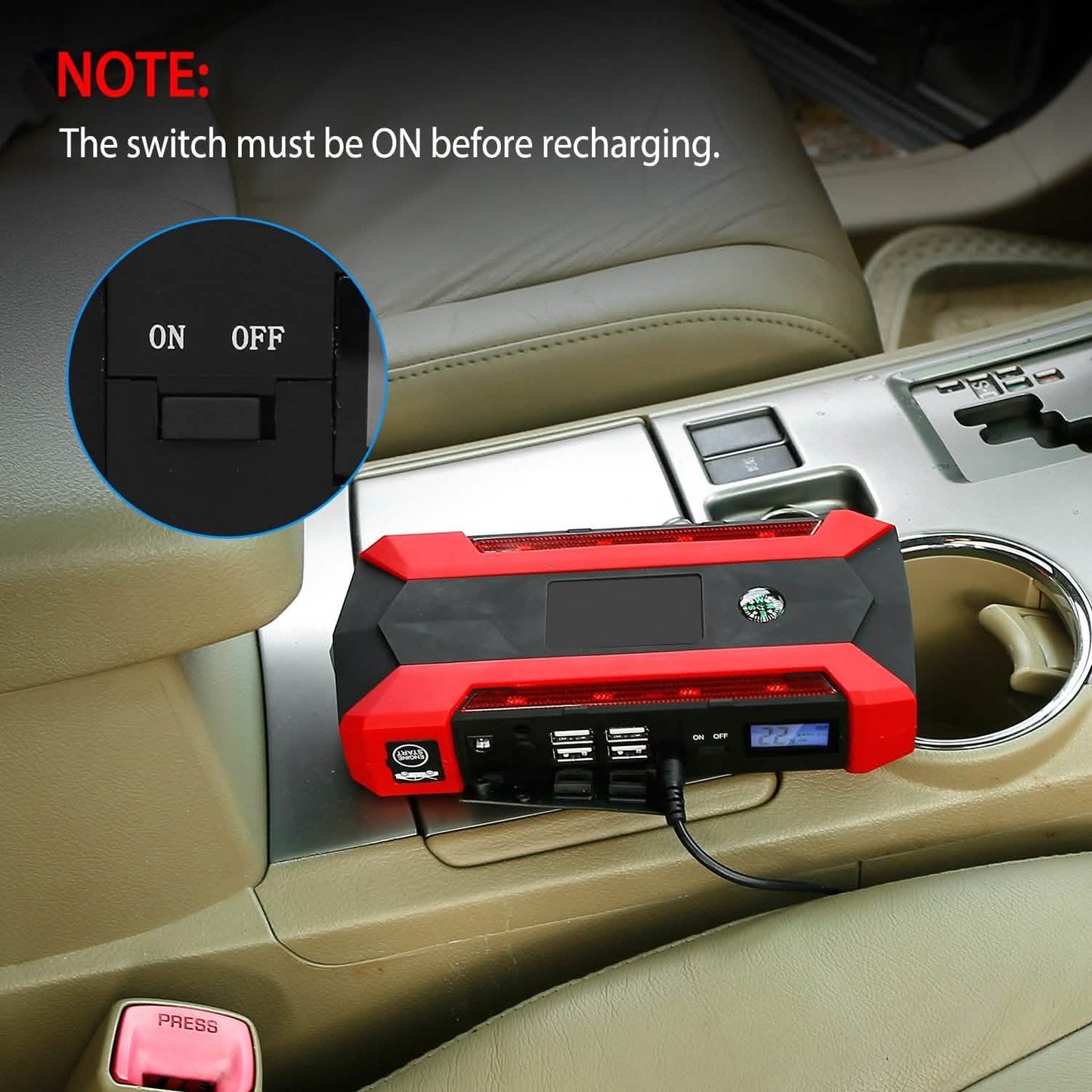 Car Jump Starter Booster with LCD Screen 4 Modes LED Flashlight